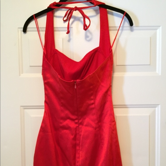 Cache Cocktail Satin Halter Top Dress Red - Picture 5 of 8